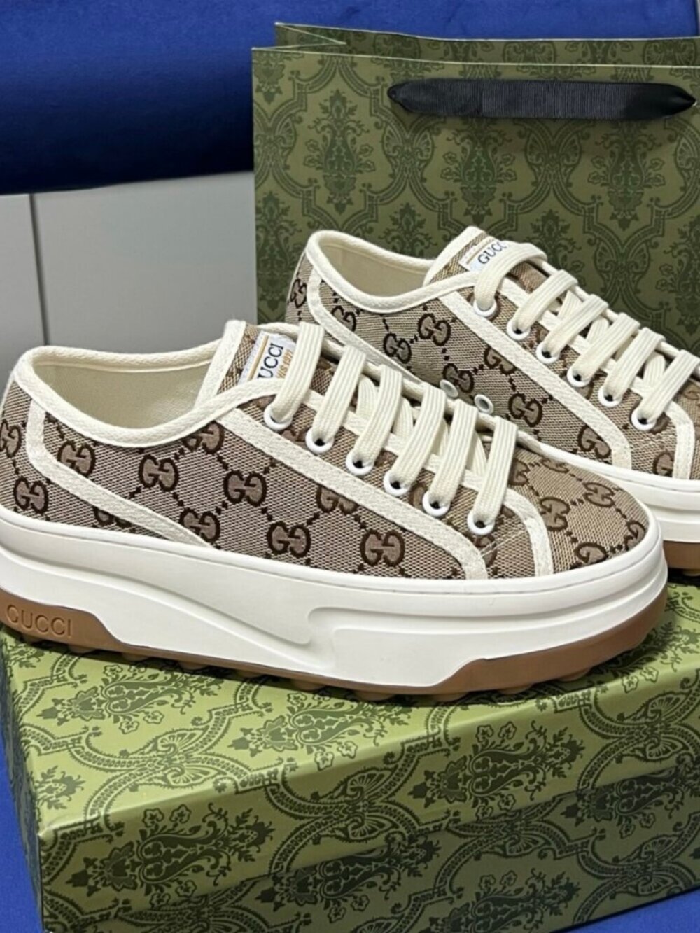 Gucci Vintage Print Canvas Platform Sneakers